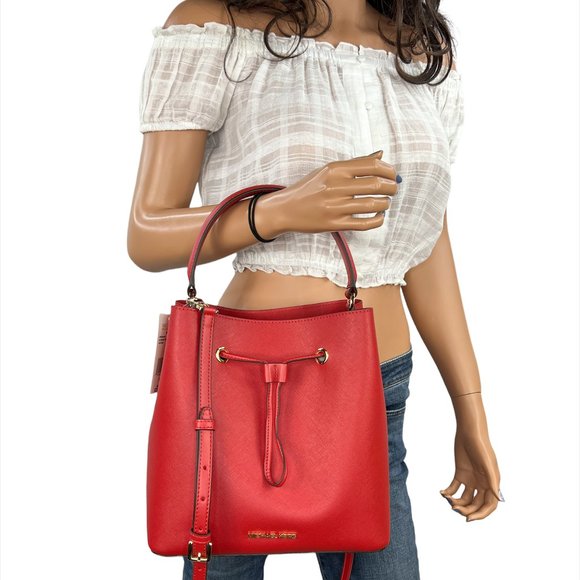 Michael Kors Suri Large Bucket Messenger Crossbody Bag Red - Picture 1 of 10